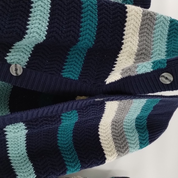 Falls Creek blue green color block stripe button cardigan sweater large XL - Picture 4 of 9